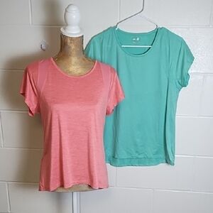 2 Avia Pink and Green Fitted Short Sleeve Work out Athleisure Tee Shirts